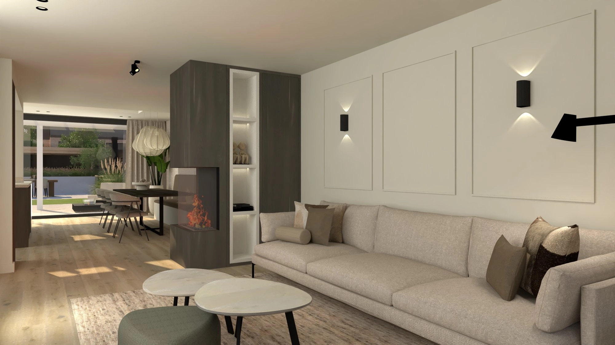 Fijn wonen | Bilthoven Bilthoven - Studio MBC ontwierp het interieur- en lichtplan en begeleidde de totale renovatie van deze jaren '60 woning aan een groene, rustige laan in Bilthoven. De bewoners wilden de indeling van de begane grond volledig vernieuwen en het interieur een flinke update geven. Met een druk gezinsleven zochten zij rust en harmonie in huis.