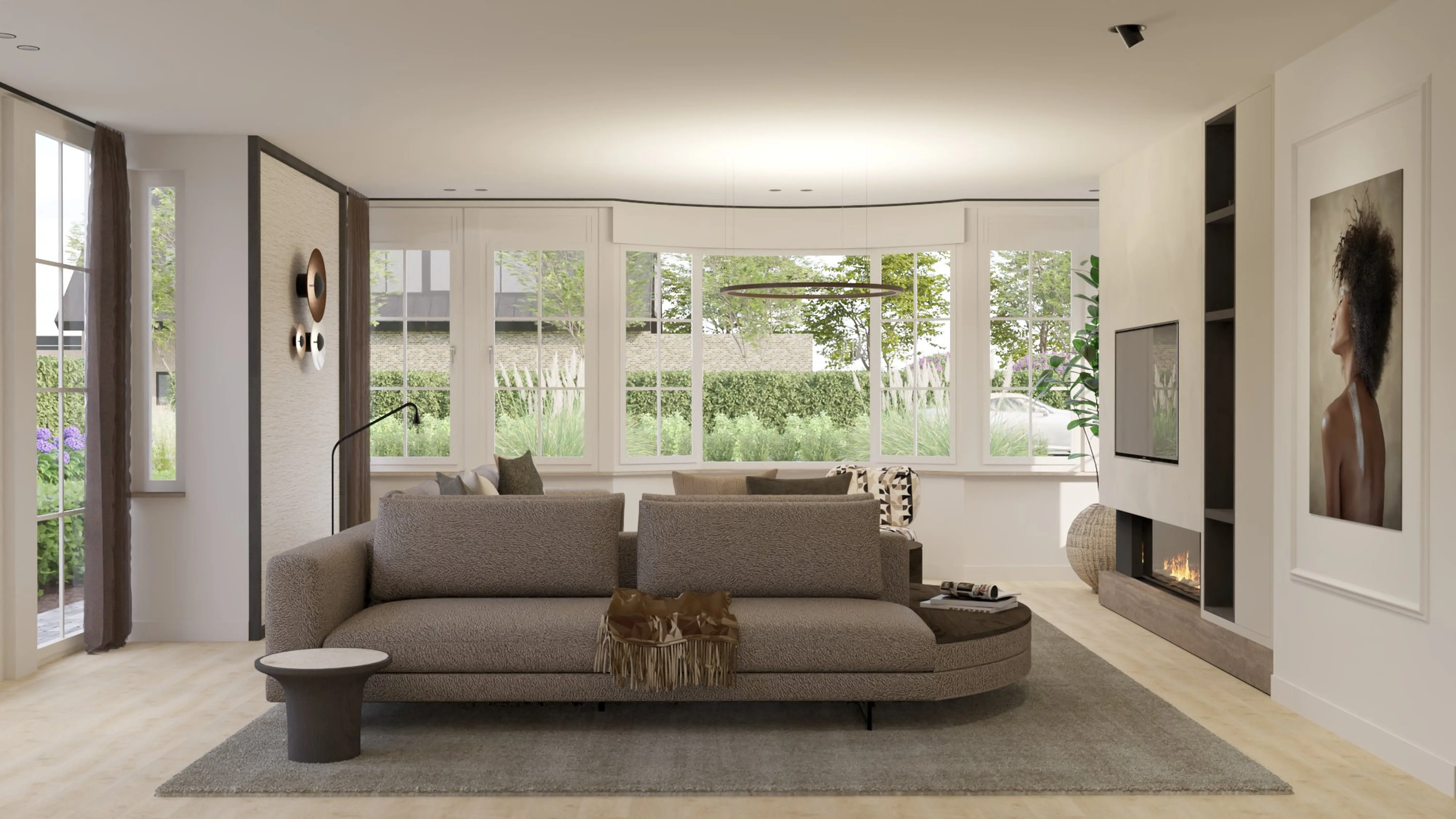 Stijlvolle Villa Reeuwijk - Woonkamer met ronde erker en tuinzicht